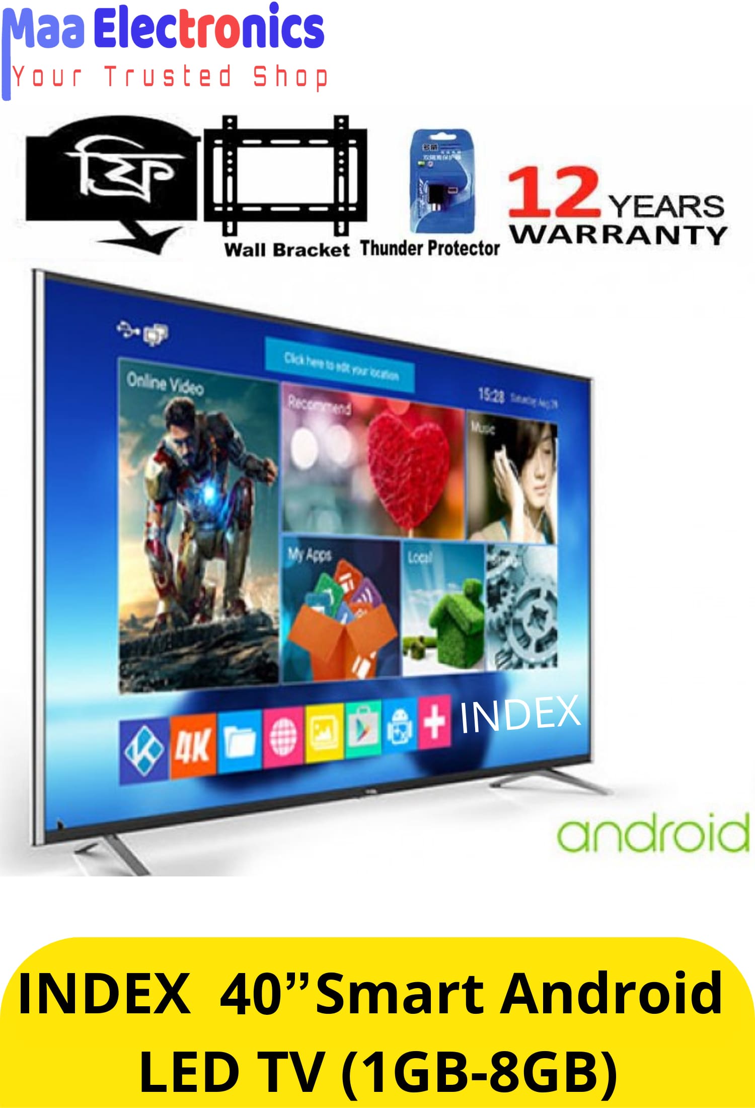 INDEX 40 Inch Borderless/Frameless Android Smart Voice Control Led TV -1/8GB