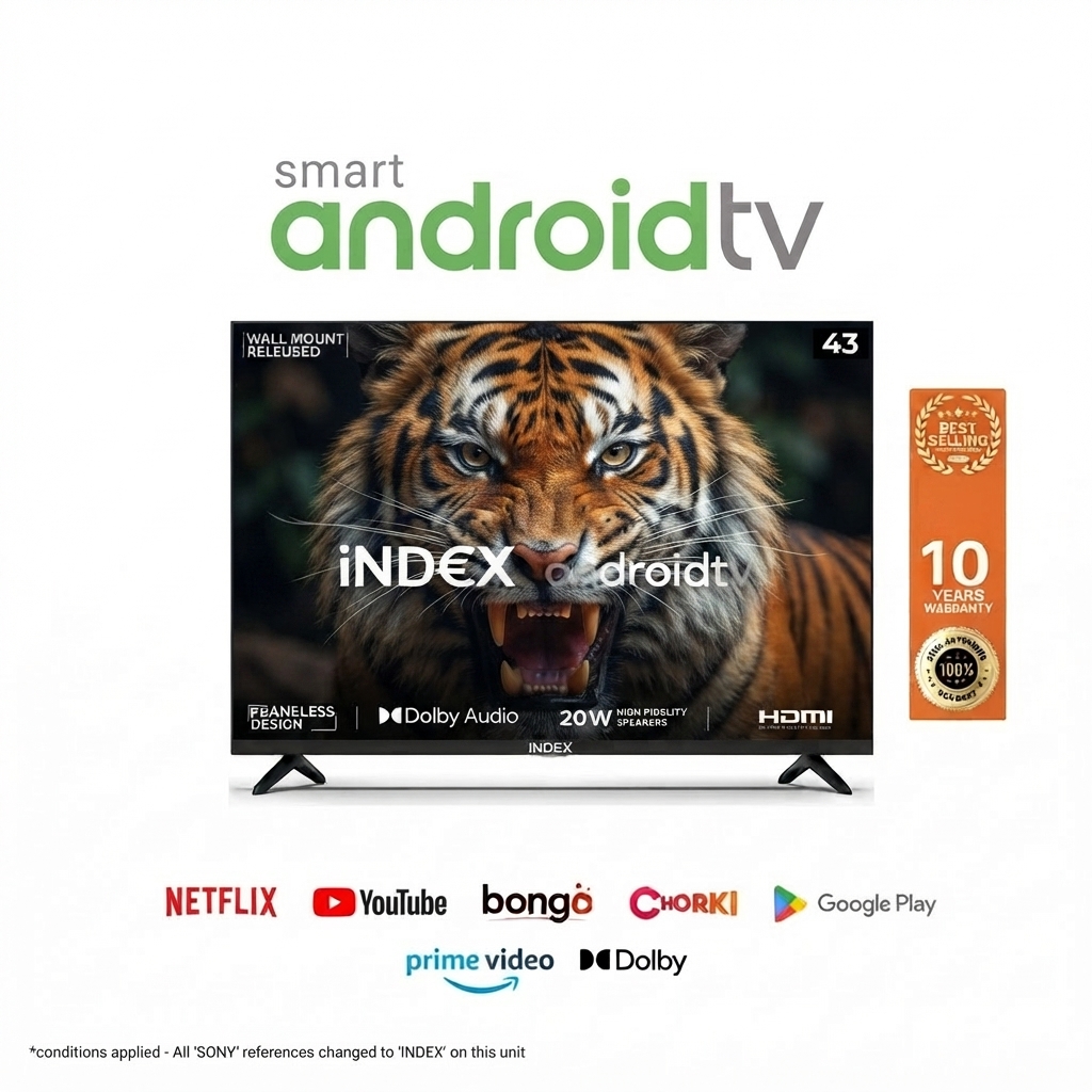 Index 43 inch frameless smart TV front view display